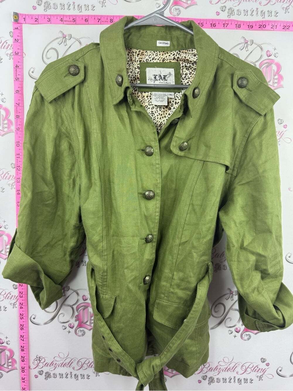 Live a Little linen jacket blazer coat buttons Olive Green Utility Pea Coat